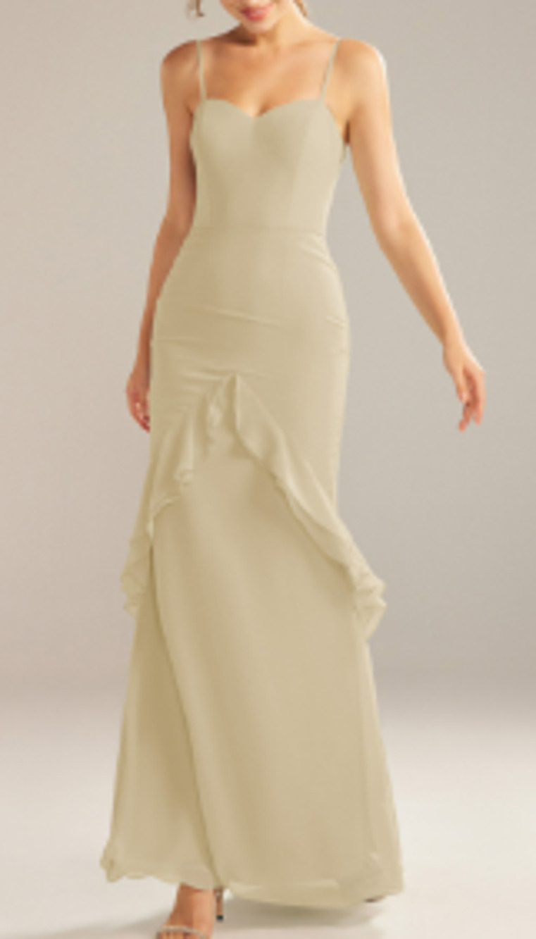 AW BRIDAL 12 L Champagne cream Claire bridesmaid formal party maxi dress NEW 0B6